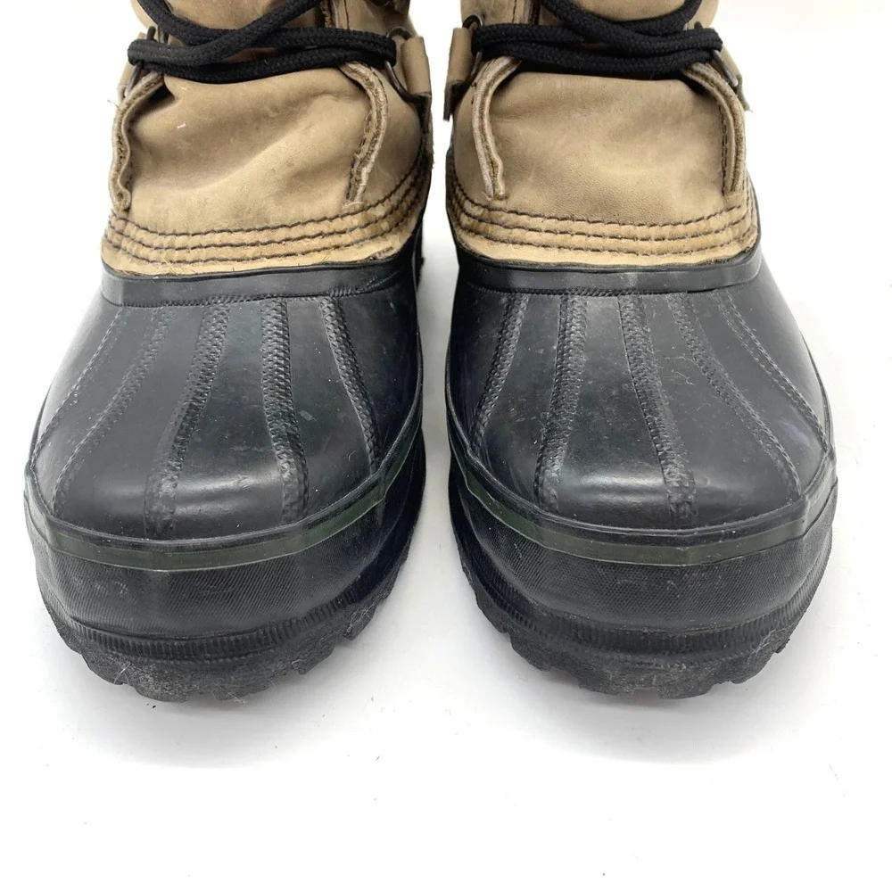 Sorel Womens Caribou Boots 7 Beige Buff Leather Rubber Wool Liner Vintage Canada